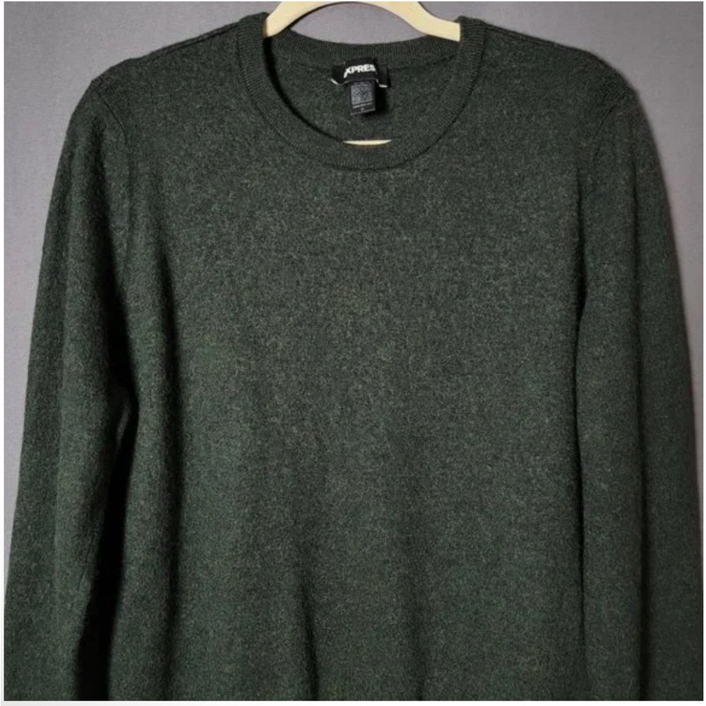 Express Mens Green Merino Wool Long Sleeve Crewneck Pullover Sweater M